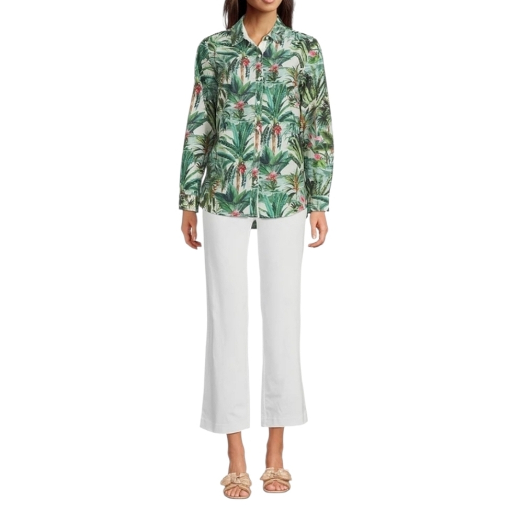 J.McLaughlin Britt Tropical Floral Print Silk Cotton Long Sleeve NWOT Size L - Picture 3 of 16